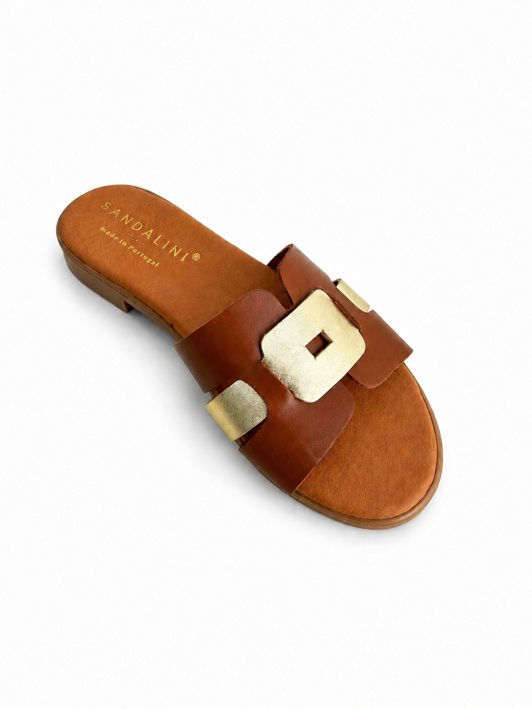 Chinelo Camel com Detalhes Dourados