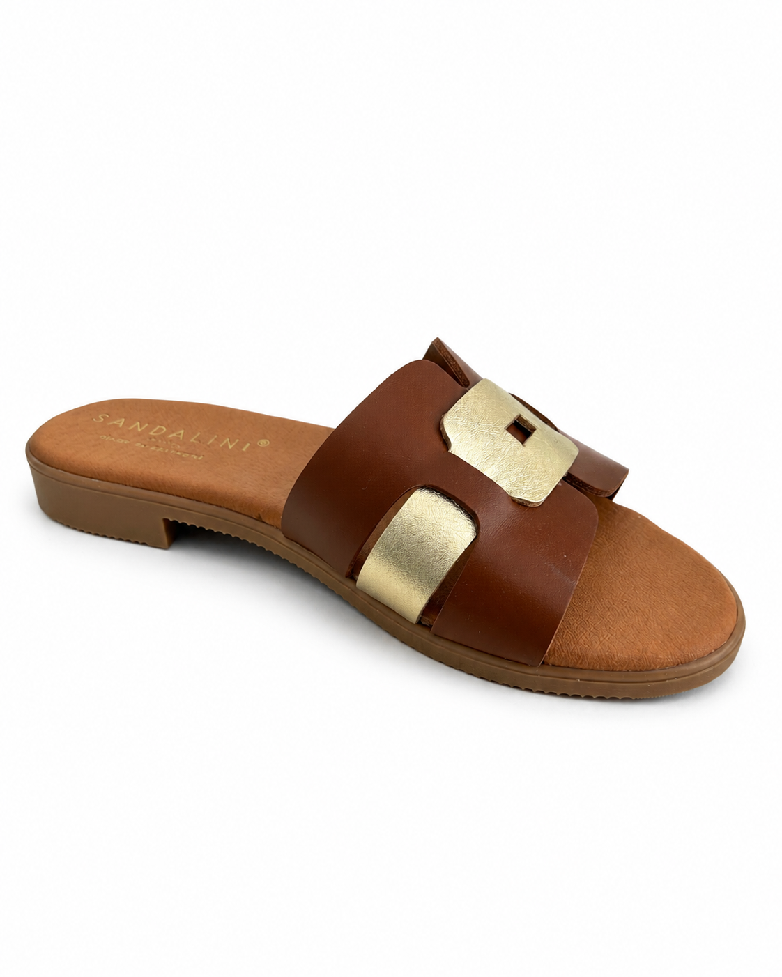 Chinelo Camel com Detalhes Dourados
