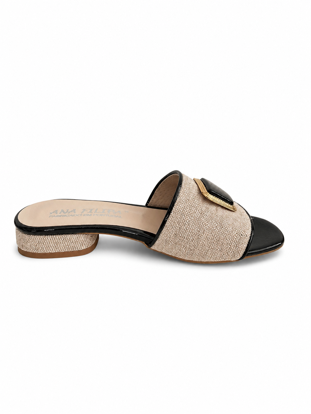Chinelo Preto e Bege com Detalhe Dourado
